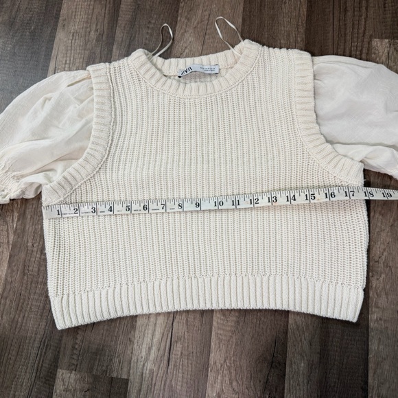 Zara Cream Knit Puff-Sleeve Cropped Sweater Top, Size M - Picture 7 of 9